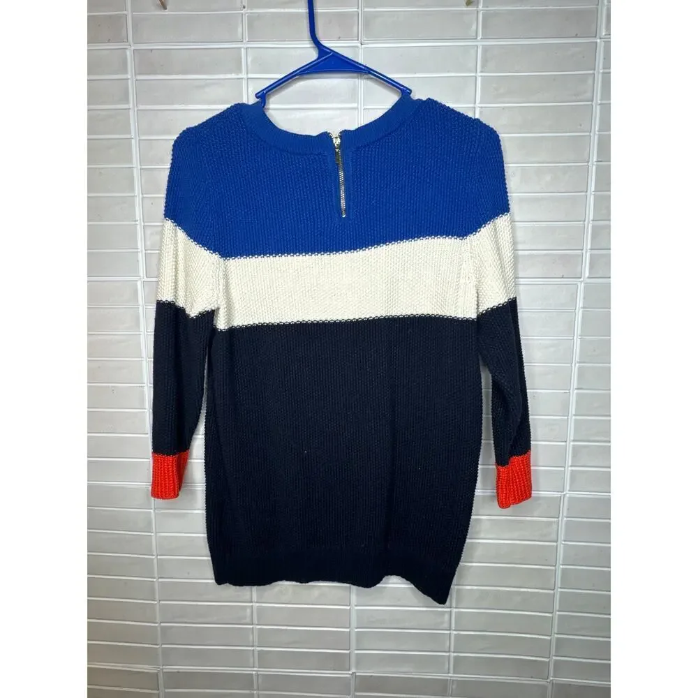 Talbots Red White and Blue Petite Medium 100% Cotton Crocheted Sweater